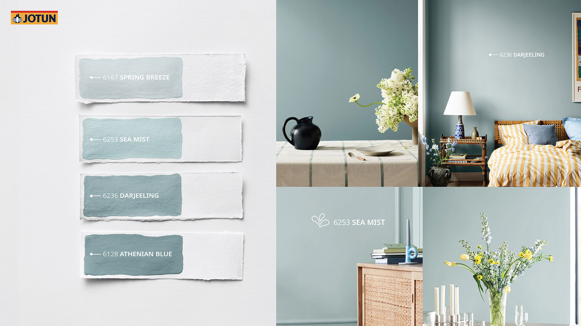 แจกรหัสสีทาบ้าน “สีฟ้าอ่อน” เทรนด์ใหม่ปี 2025 สีทาบ้านโจตัน Jotun สีฟ้าอมเขียว สีฟ้าอมเขียวหม่น